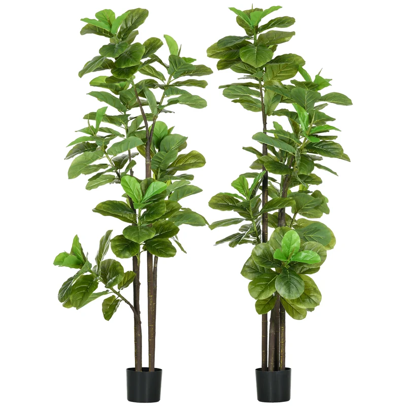 Lot de 2 plantes artificielles figuier lyre intérieur 180 x 17.5 x 14.5 cm sans entretien ambiance scandinave en PP vert 21_0001317