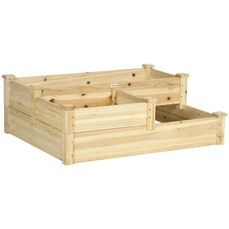 Carré potager en escalier jardin balcon terrasse 108 x 88 x 36 cm triple niveaux sans fond rustique en bois naturel 21_0004317