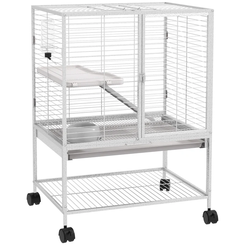 Cage 2 niveaux sur roulettes 61,5 x 44,5 x 86 cm plateau amovible étagère de rangement contemporain en acier gris clair 21_0007983