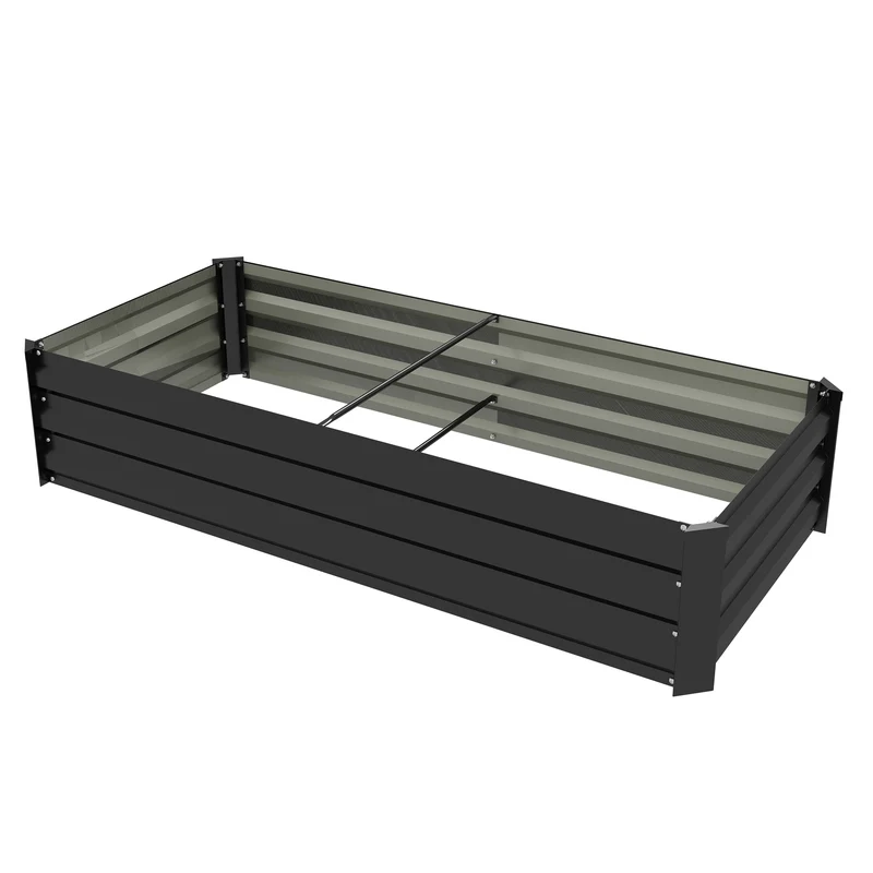 Bac rectangulaire surélevé jardin 150 x 70 x 30 cm fond ouvert bordure de sécurité moderne en acier galvanisé noir 21_0005456