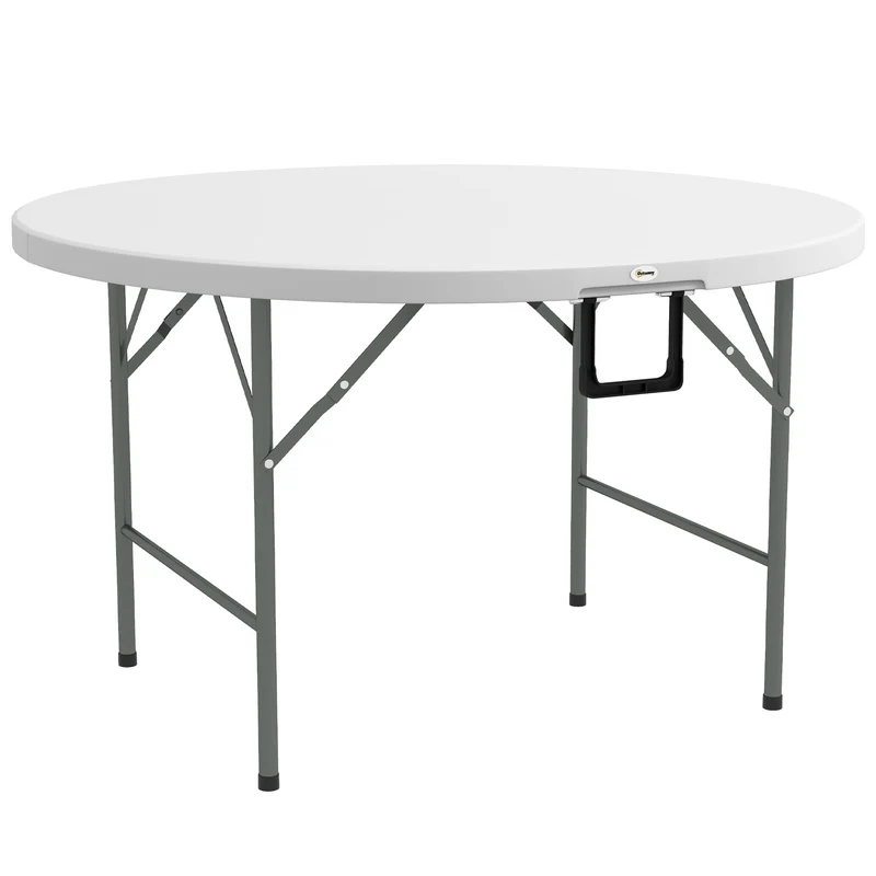 Table ronde de jardin 122 x 122 x 73 cm pliable facile à nettoyer pour terrasse moderne contemporain en plastique blanc 21_0005200