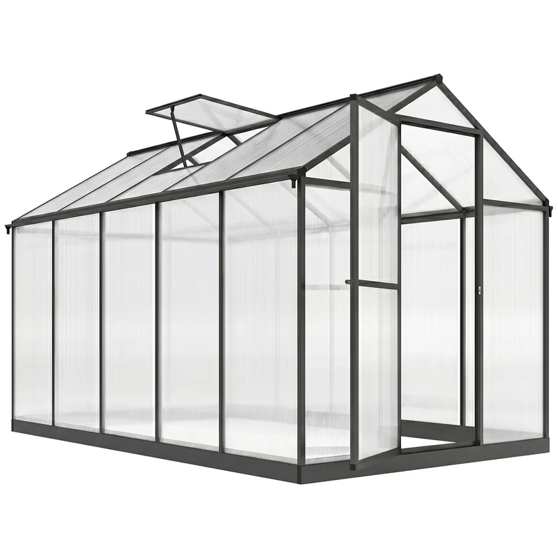 Serre de jardin 303 x 183 x 195 cm ventilation réglable double paroi anti uv moderne épuré en polycarbonate transparent 21_0004123