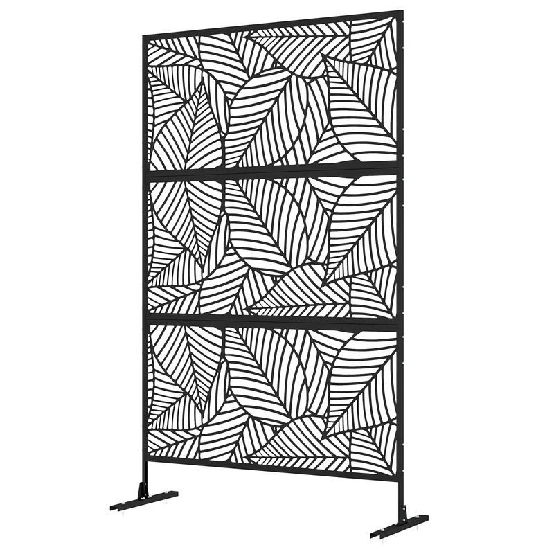 Panneau brise vue décoratif extérieur 122 x 45 x 198 cm intimité délimitation style contemporain moderne en acier noir 21_0003984