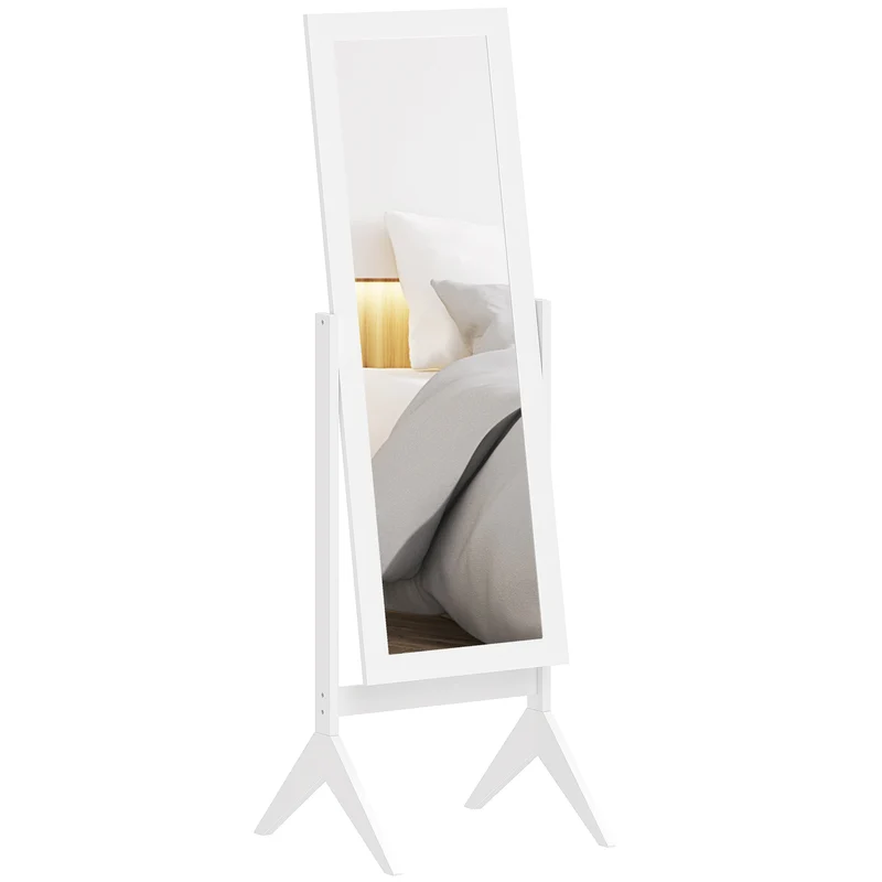 Miroir sur pied dressing chambre 47 x 46 x 148 cm inclinaison réglable 2 angles vue complète classique épuré en MDF blanc 21_0001443