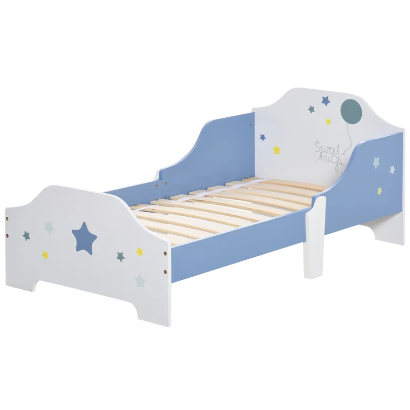 Lit pour enfant étoiles 143 x 74 x 59 cm accès facile barrières latérales sommier à lattes inclus design en MDF bleu 21_0000138