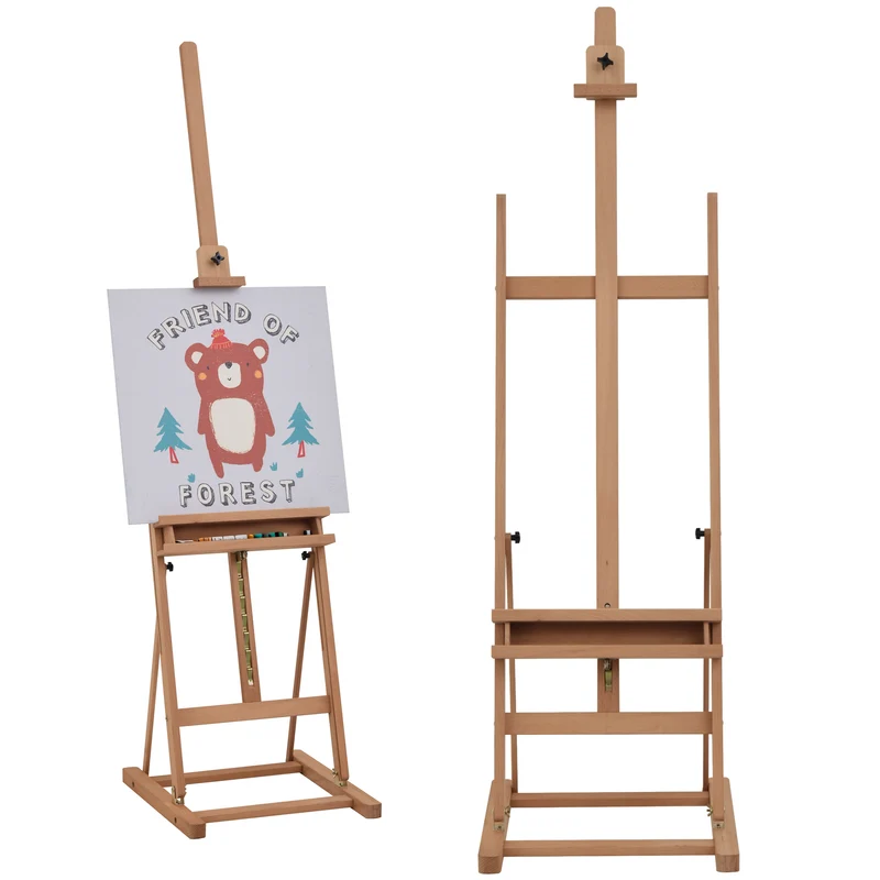 Chevalet de peinture atelier 53 x 50,5 x 171-230 cm hauteur réglable rangement intégré style classique en bois naturel 21_0006105