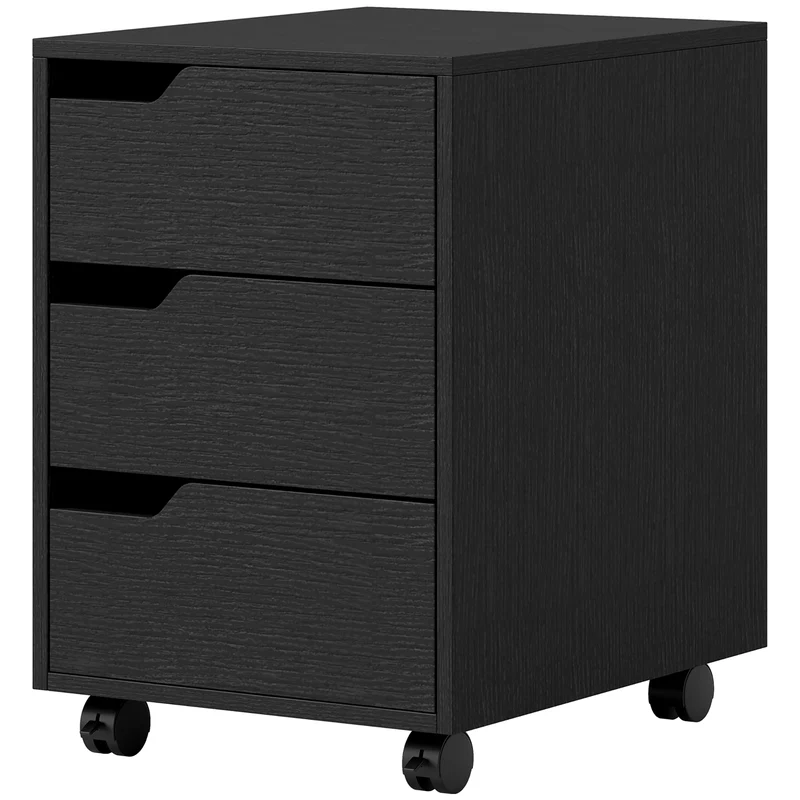 Caisson de bureau sur roulettes 40 x 50 x 57,5 cm grande capacité mobilité freinée design moderne compact en MDF noir 21_0002389