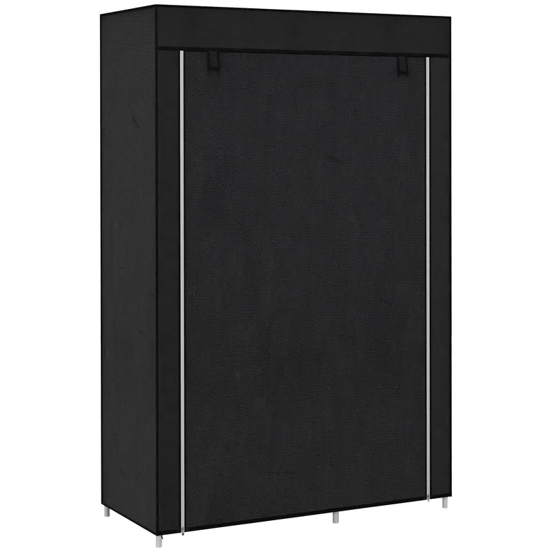 Armoire penderie gain de place 103 x 43 x 162,5 cm 6 étagères 1 barre moderne épuré chambre compacte en non tissé noir 21_0005821