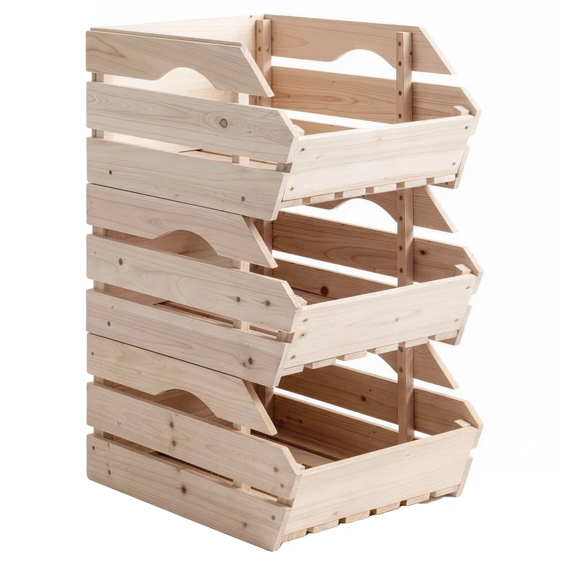 Support de corbeille à fruits empilable cuisine 27 x 37,5 x 60 cm compact rangement vertical rustique en bois naturel 21_0005764
