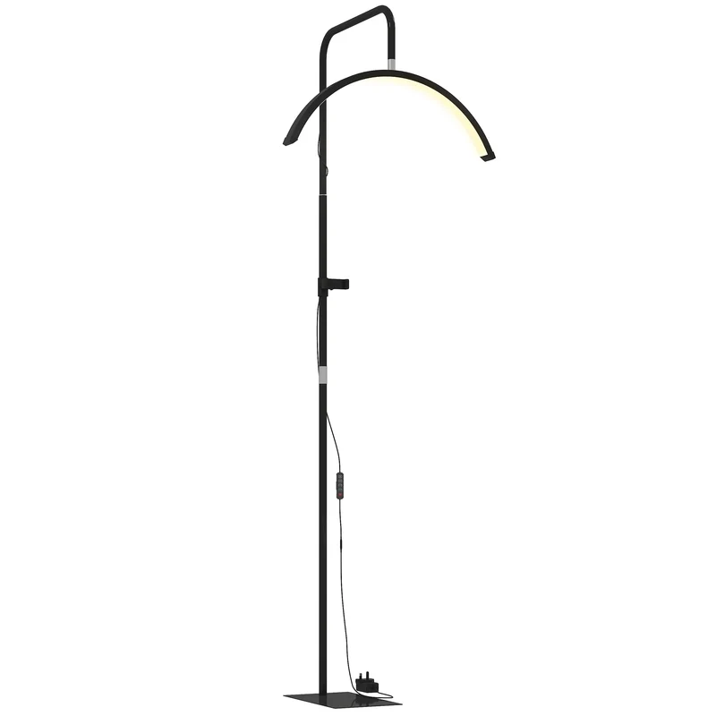 Lampadaire sur pied demi-lune rotatif 78 x 21 x 136-186 cm à intensité variable lecture stable minimaliste en acier noir 21_0007057