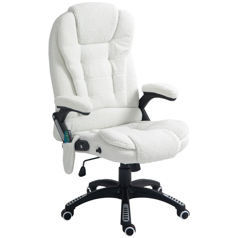Fauteuil de bureau 67 x 74 x 107-116 cm massant chauffant inclinable pivotant 360° moderne épuré en polyester blanc 21_0006155