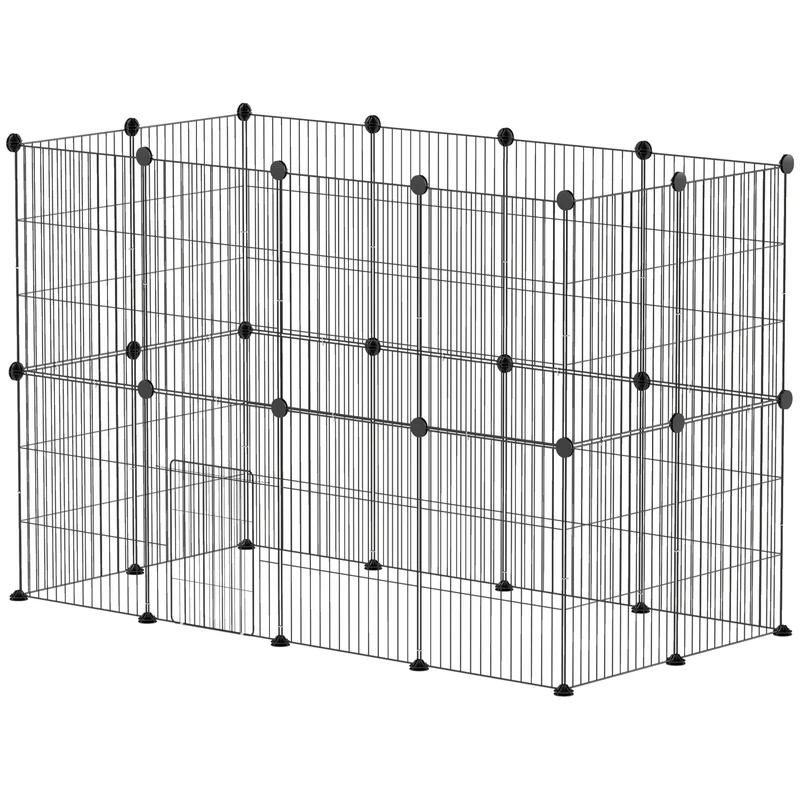 Enclos modulable pour petits animaux 120 x 60 x 80 cm porte intégrée antidérapant moderne scandinave en acier noir 21_0007997