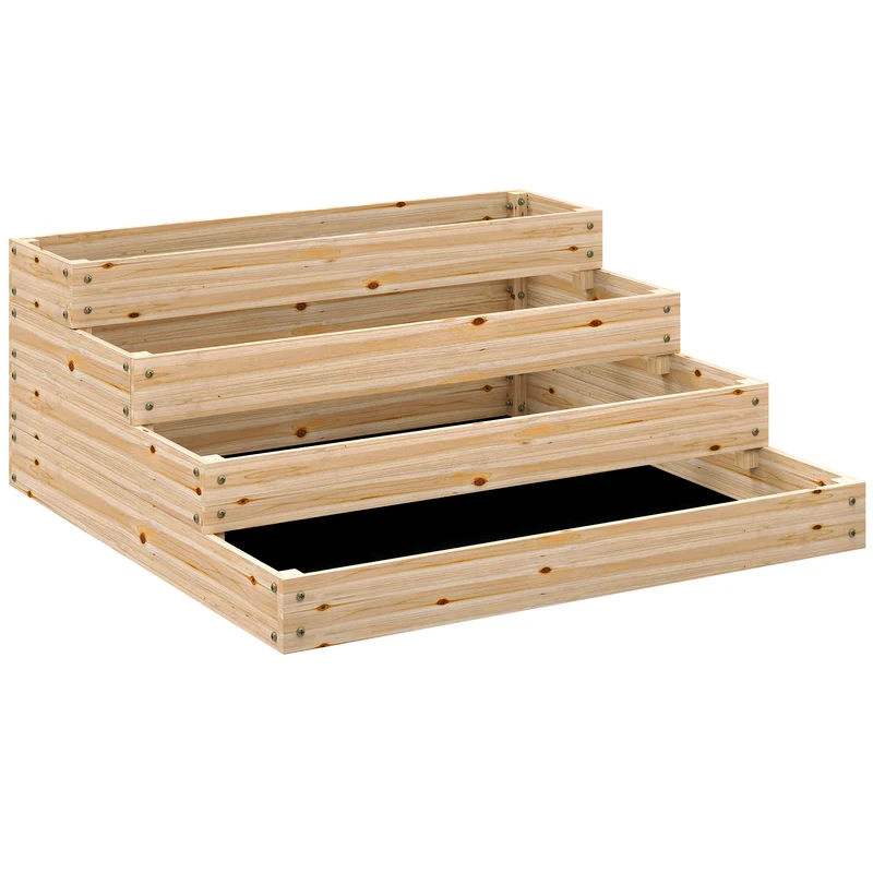 Carré potager de jardin 113 x 113 x 46 cm drainage doublure anti-mauvaises herbes design rustique en bois massif naturel 21_0005541