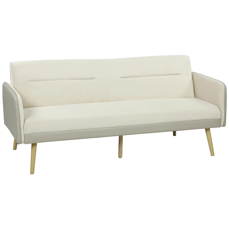 Canapé convertible 3 places clic-clac dossier réglable 185 x 84 x 83 cm assise rembourrée contemporain en velours beige 21_0003617
