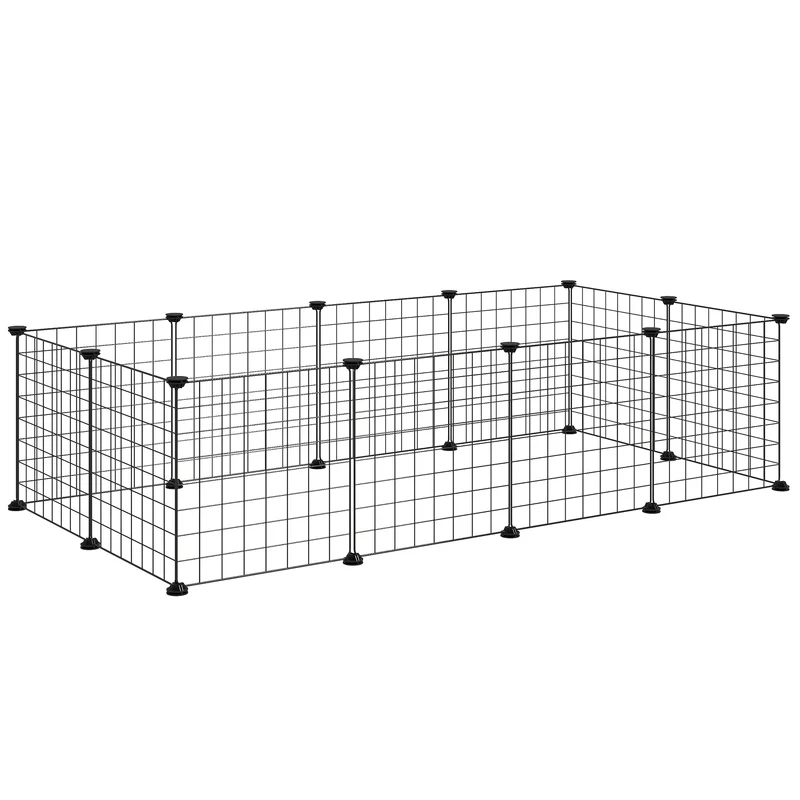 Cage parc modulable pour petits animaux 106 x 73 x 36 cm montage facile léger sécurité renforcée moderne en acier noir 21_0007391