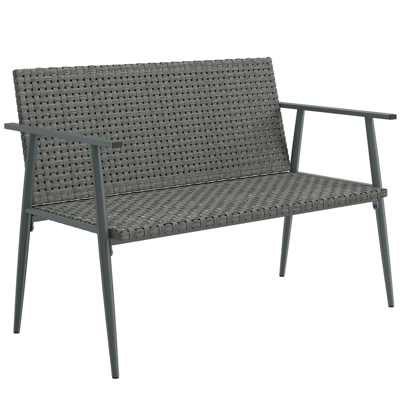Banc de jardin 2 places 110 x 58 x 78 cm pieds réglables supporte 240 kg terrasse moderne design en résine tressée gris 21_0006089