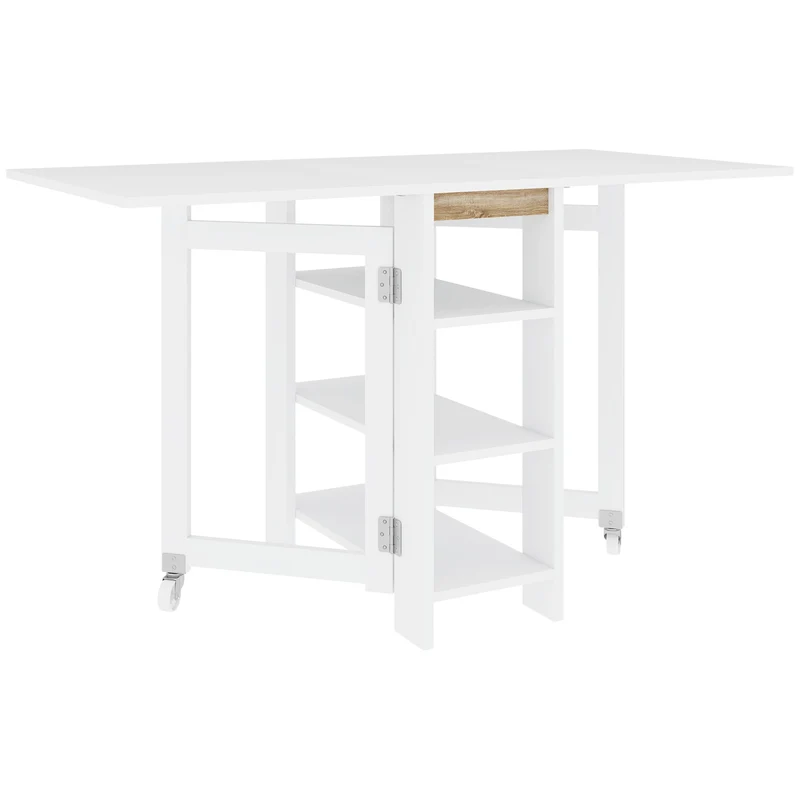 Table cuisine pliante 120 x 60 x 75 cm gain de place 3 étagères salon moderne et épuré en panneau de particules blanc 21_0003238