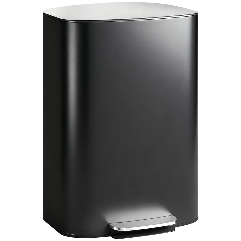 Poubelle de cuisine à pédale 45.1 x 36.5 x 62.6 cm seau amovible fermeture douce épuré moderne en acier inoxydable noir 21_0005934