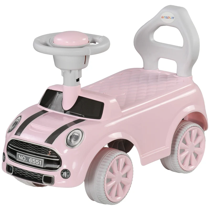 Porteur voiture enfant 53 x 25 x 35 cm siège large anti bascule moderne minimaliste salon chambre avec volant en PP rose 21_0000567