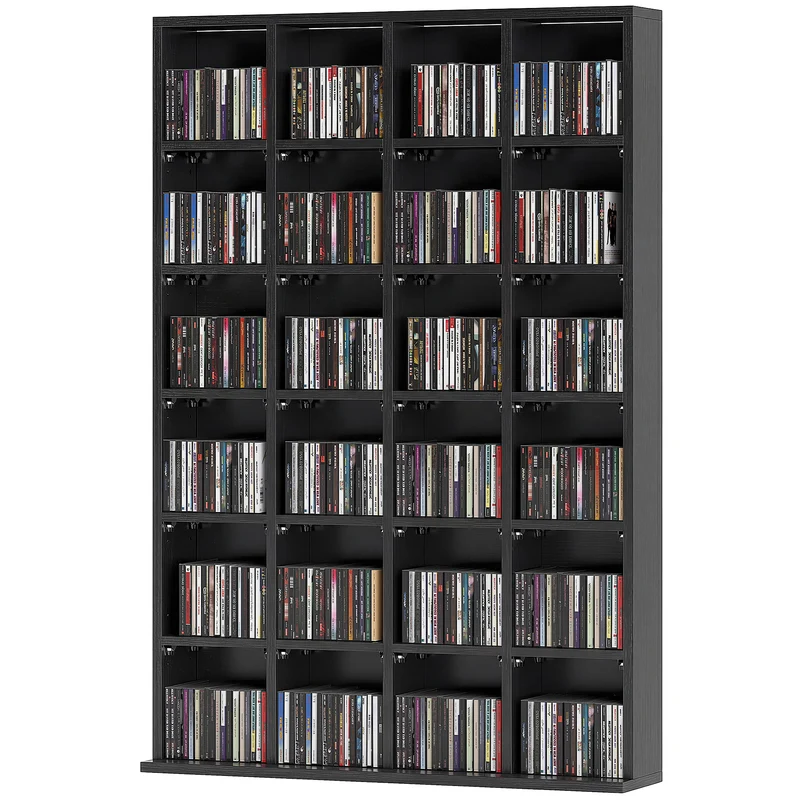 Meuble rangement multimédia étagère 89 x 20 x 130.5 cm 456 cd 336 dvd utile contemporain en panneau de particules noir 21_0001399