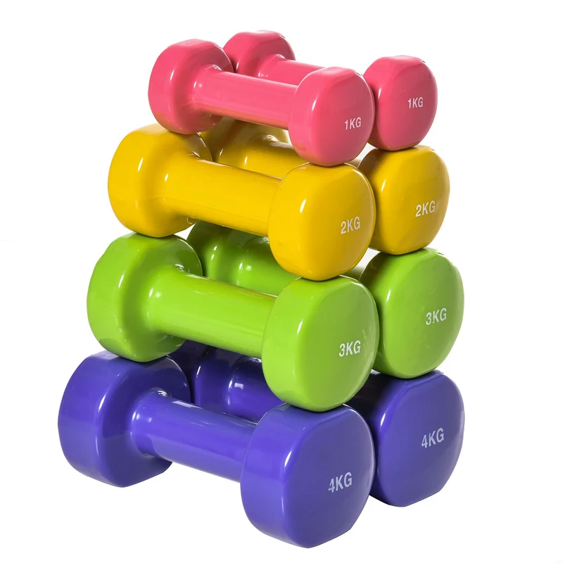 Lot de 8 haltères hexagonaux musculation domicile compact 9 x 19 cm anti-roulement moderne épuré en polyuréthane violet 21_0006789