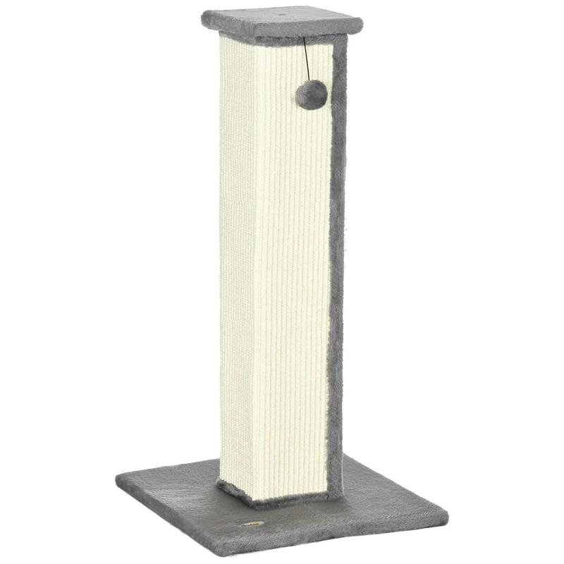 Griffoir pour chat tour d'activité 41 x 41 x 81 cm base stable balle suspendue peluche design intérieur en sisal gris 21_0007692