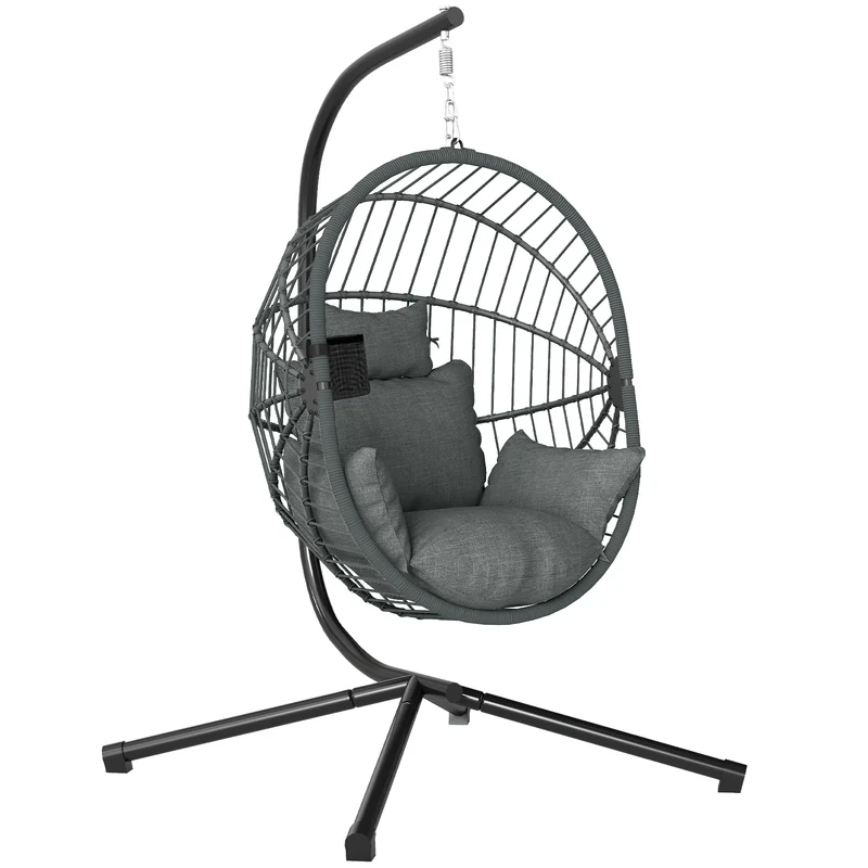 Fauteuil œuf suspendu extérieur 115 x 106 x 188 cm pliable coussin rembourré style scandinave contemporain en acier gris 21_0004513