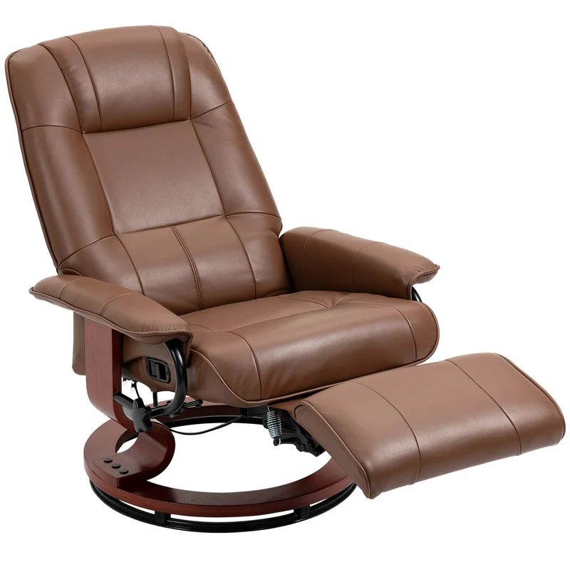 Fauteuil relax inclinable pivotant 360 repose-pied réglable 78 x 87 x 100 cm confort contemporain en polyuréthane marron 21_0001739
