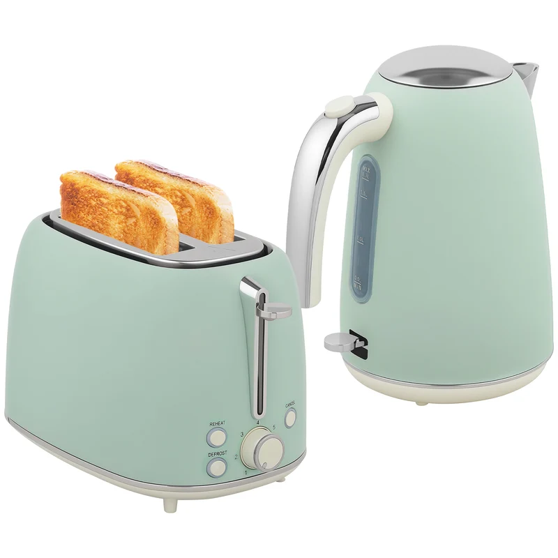 Ensemble bouilloire et grille-pain cuisine 29 x 18 x 24 cm chauffe rapide réglage moderne en acier inoxydable vert 21_0000960