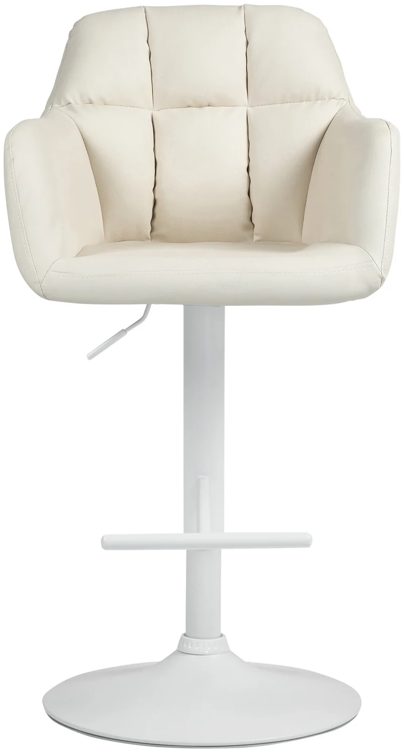 Tabouret de bar chaise haute x1 fonction rotation 360° en similicuir crème avec coutures décoratives piètement métal blanc 10_0006676