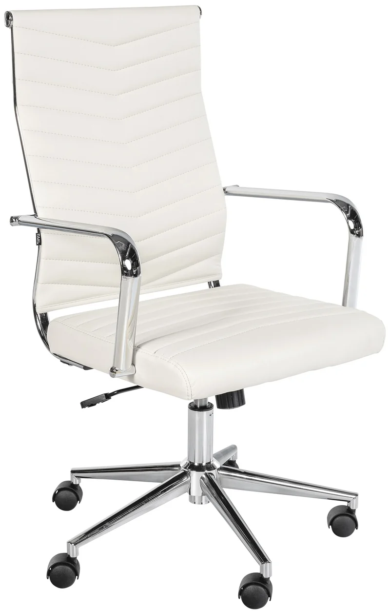 Fauteuil de bureau design ergonomique inclinaison intégrée avec accoudoirs en similicuir blanc et métal chromé 10_0007073