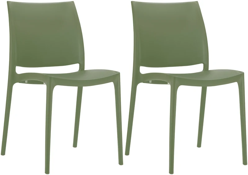 Chaise moderne empilable en polypropylène couleur olive – Résistante aux UV et à l’eau intérieur / extérieur 10_0007941