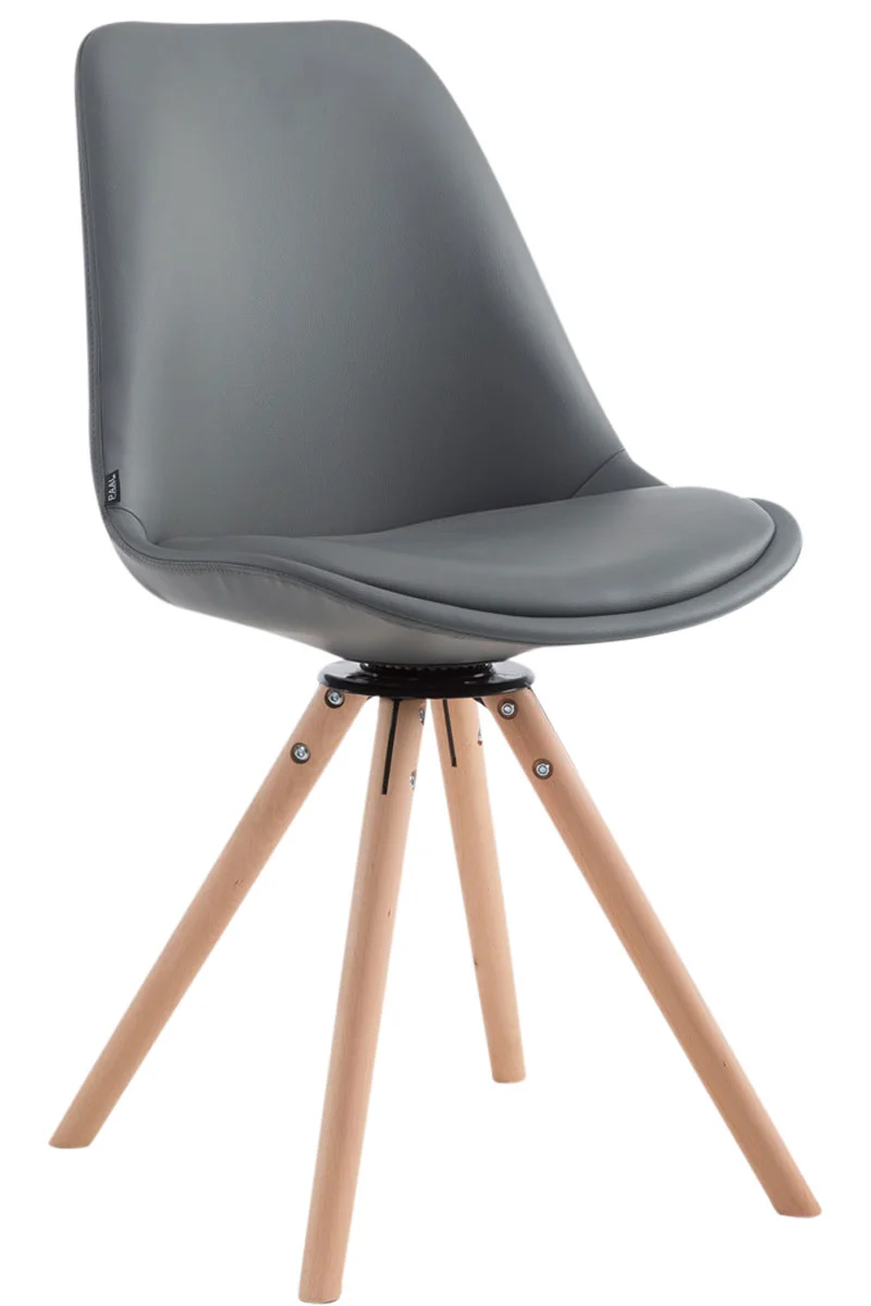 Chaise de salle à manger x1 pivotante style nordique assise en PVC gris piètement en bois clair 10_0008462