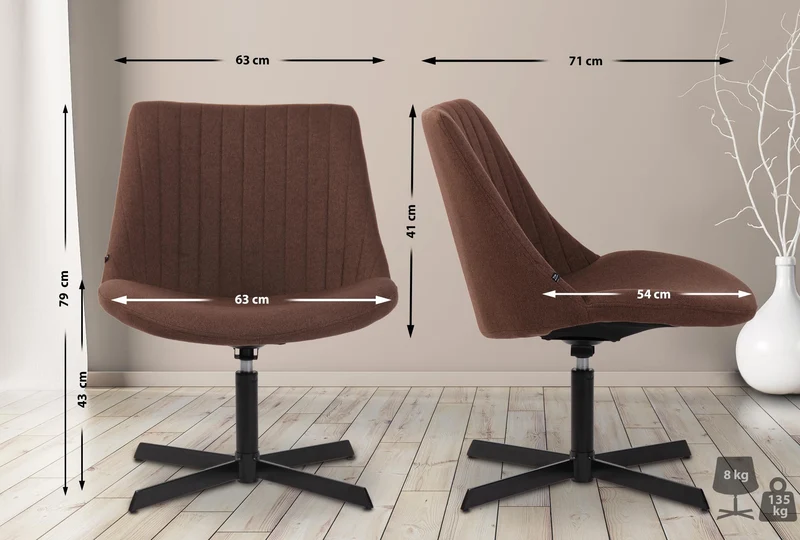 Chaise lounge design en tissu marron avec dossier à coutures verticales avec piètement étoile en métal 10_0008236