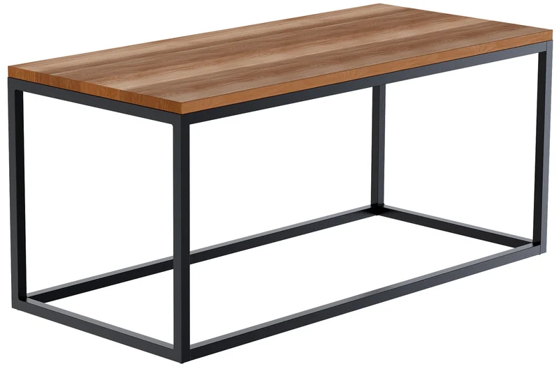 Table basse minimaliste au design épuré 100x45x50 cm plateau en chêne massif cadre en métal thermolaqué noir 10_0009162