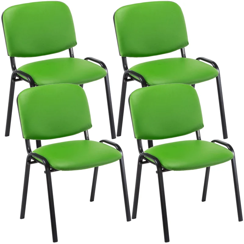 Lot de 4 chaises visiteur empilable zone d'attente en PVC vert piètement à 4 pieds en métal noir 10_0003186