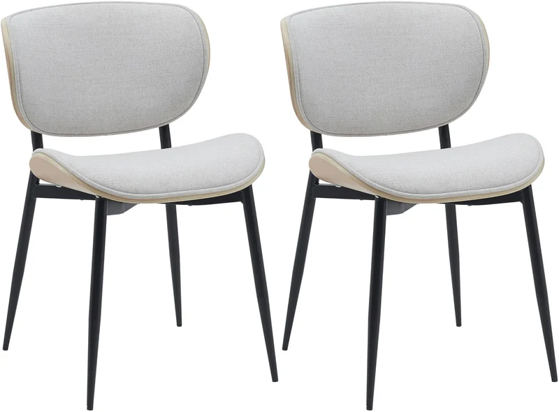 Lot de 2 chaises de salle à manger design en similicuir crème avec coque bois clair structure métal robuste 10_0008619