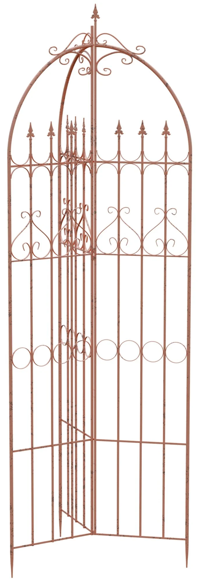 Treillis de jardin décoratif en métal marron vieilli support élégant pour plantes grimpantes style ancien 10_0008914