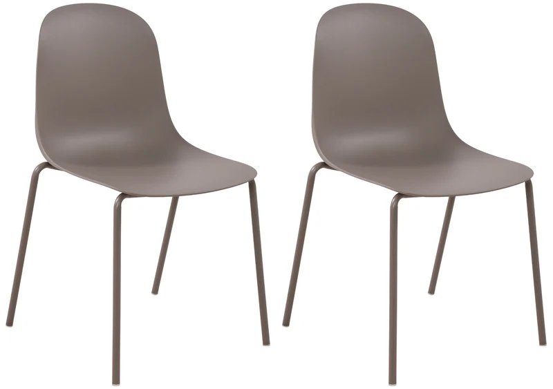 Lot de 2 chaises de jardin empilable en plastique taupe et cadre robuste à quatre pieds en acier 10_0007751