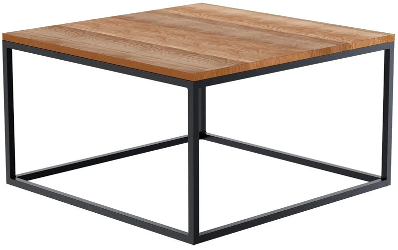 Table basse minimaliste au design épuré 80x80x45 cm plateau en chêne massif cadre en métal thermolaqué noir 10_0009158
