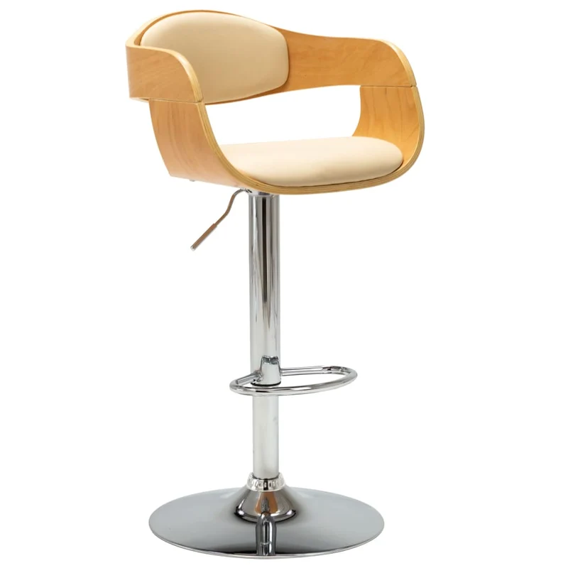 Tabouret de bar x1 chaise haute rétro en bois courbé et PVC crème et acier DEC029461