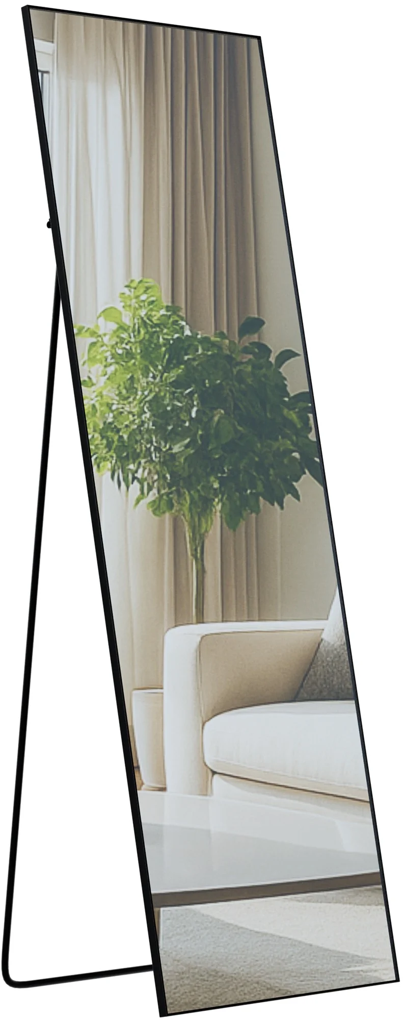 Miroir pleine longueur sur pied et mural cadre métal noir mat design épuré 150x50 cm 10_0008395