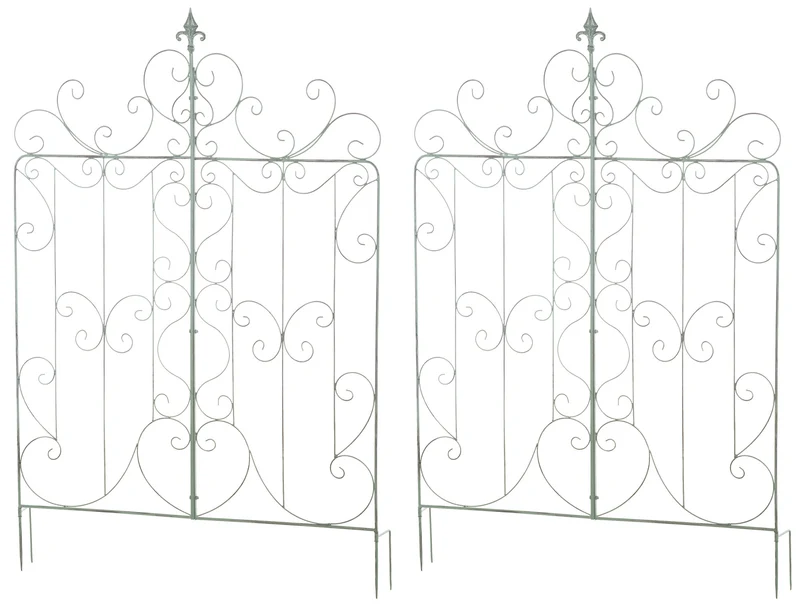 Lot de 2 treillis de jardin support pour plantes grimpantes 133x99 cm en métal vert vieilli 10_0003839
