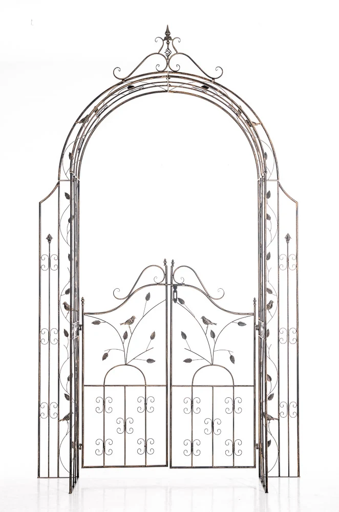 Arche de jardin en fer bronze avec portail – Arche à rosiers décorative treillis pour plantes grimpantes fixation au sol 10_0008926