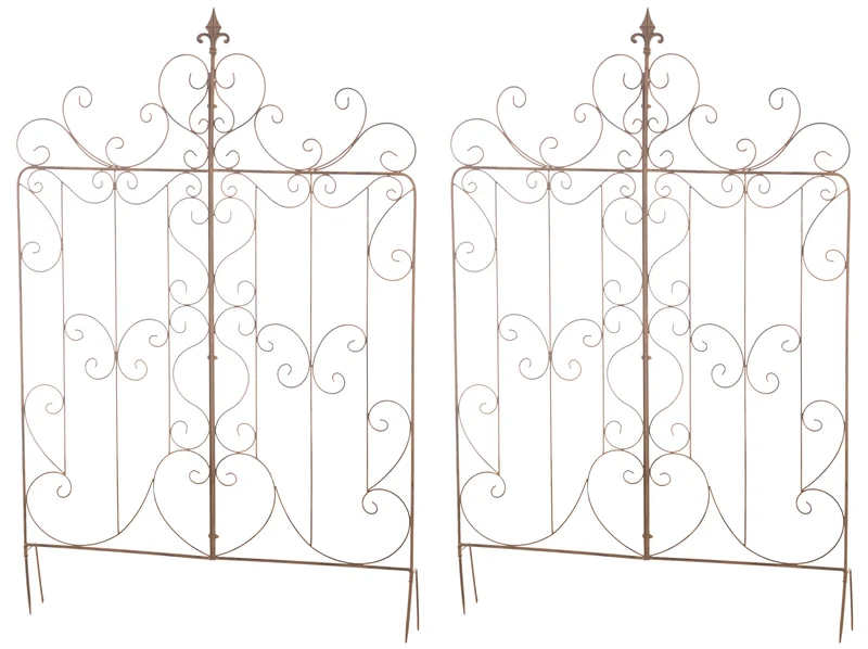 Lot de 2 treillis de jardin support pour plantes grimpantes 133x99 cm en métal marron vieilli 10_0003836