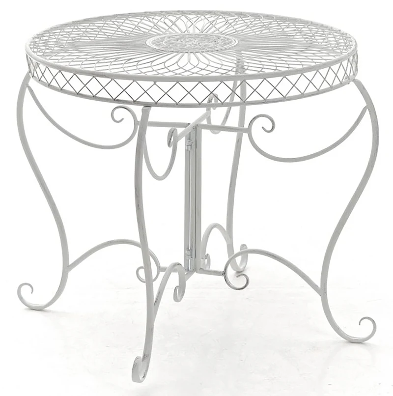 Table de jardin balcon terrasse design rustique hauteur 69 cm en métal blanc vieilli 10_0003053