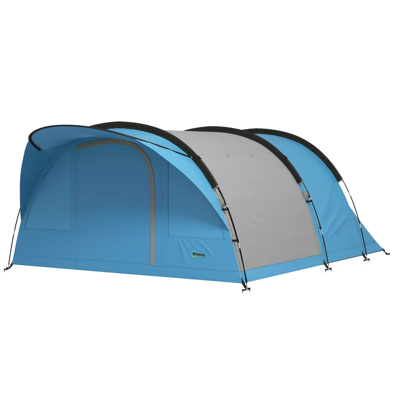 Tente tunnel camping 4 personnes 565 x 370 x 200 cm paroi amovible imperméable 3000 mm moderne en polyester bleu ciel 21_0006566
