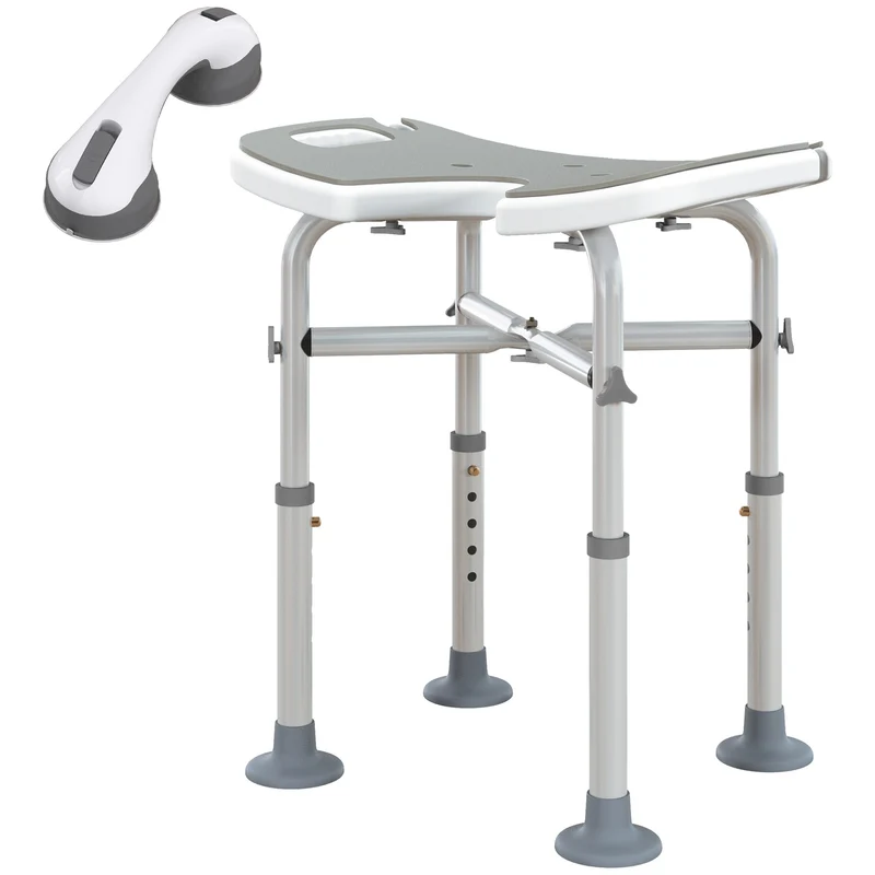 Tabouret de douche siège hauteur ajustable 48,5 x 33 x 39-51,5 cm antidérapant ergonomique contemporain en aluminium gris 21_0000848