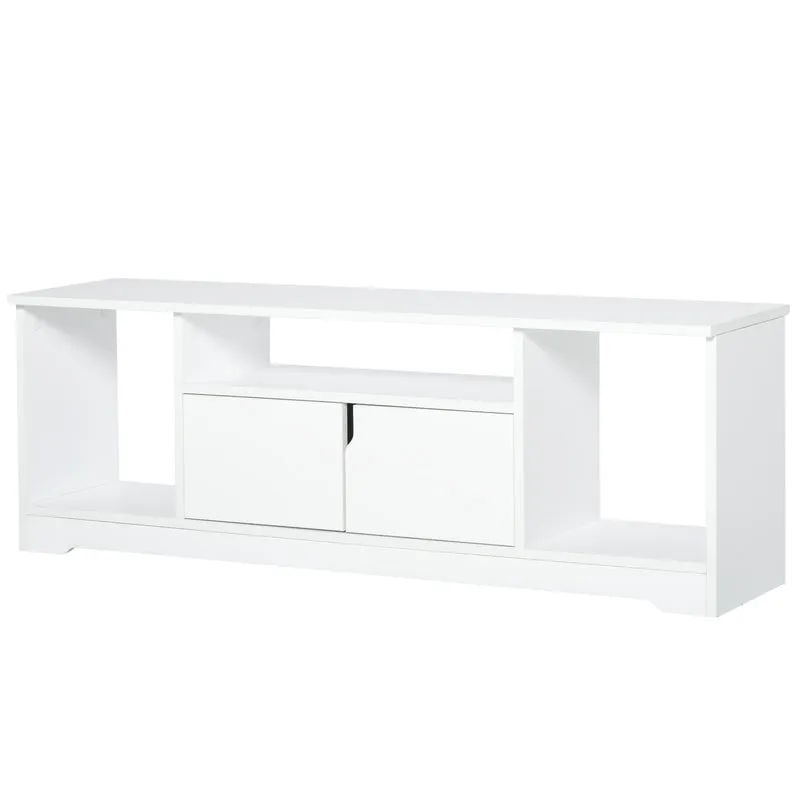 Meuble télévision bas 120 x 30 x 41 cm compact épuré trois niches placard double porte en panneaux de particules blanc 21_0001827