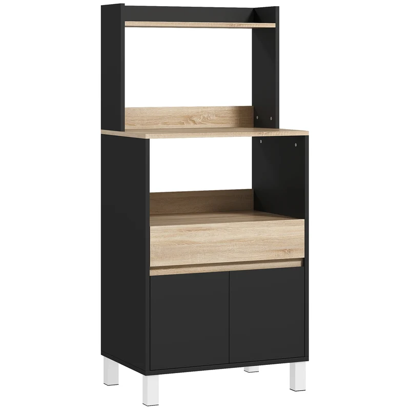 Meuble micro-ondes buffet cuisine 60 x 40 x 131 cm compact rangements sécurisé scandinave en panneau de particules noir 21_0003196